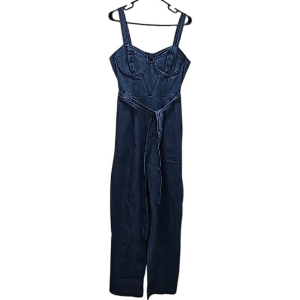 Du Paradis Indigo Denim Jumpsuit Size Medium New Corset Anthropologie Belted